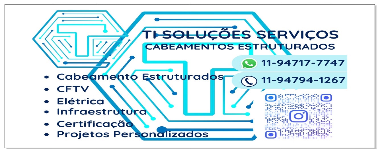 Business card for structured cabling services with contact details and QR code.