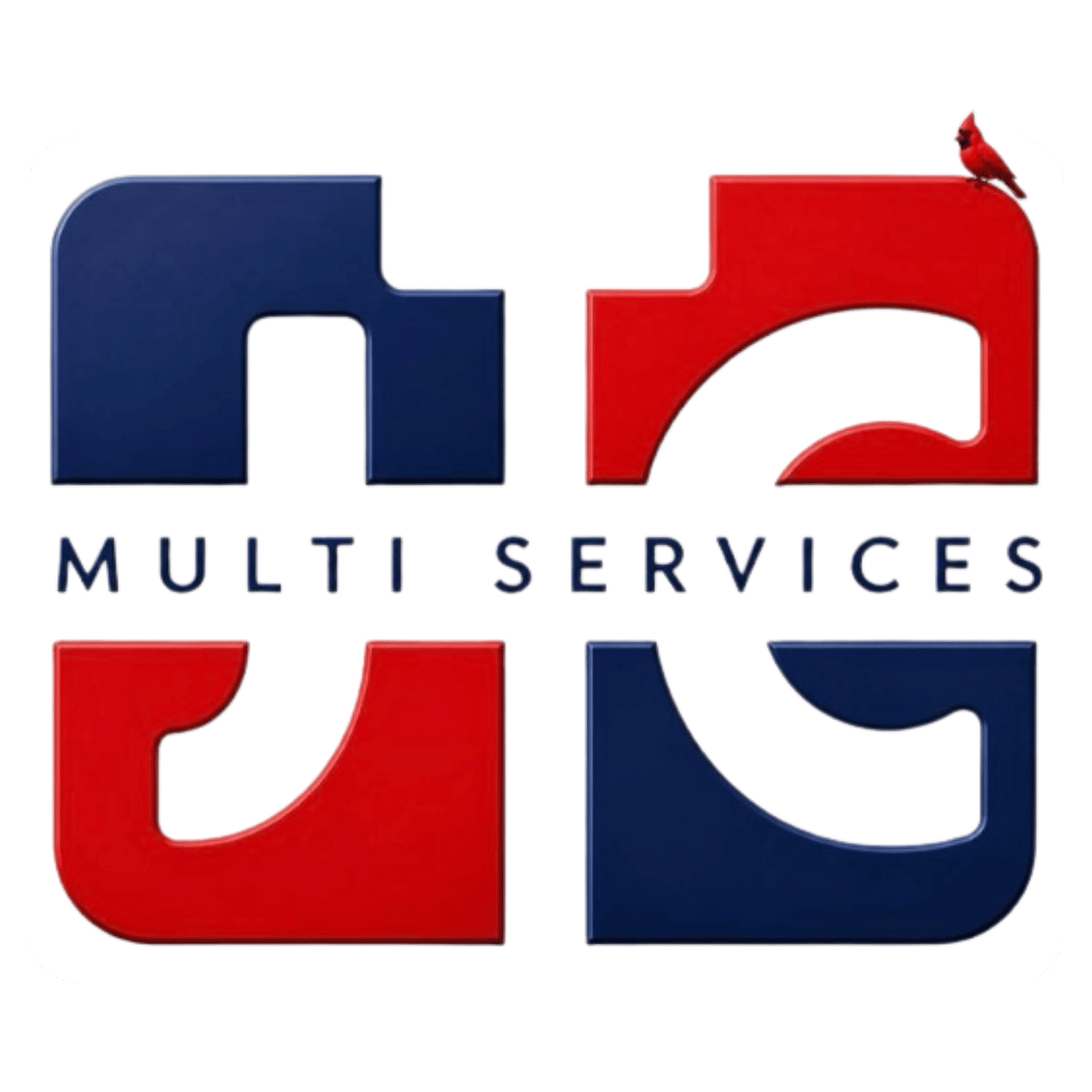 Corporate logo for a multi-services company with a red bird perched on top.