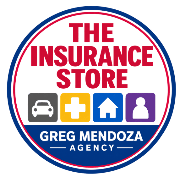 Circular logo for an insurance agency with icons and agent name.