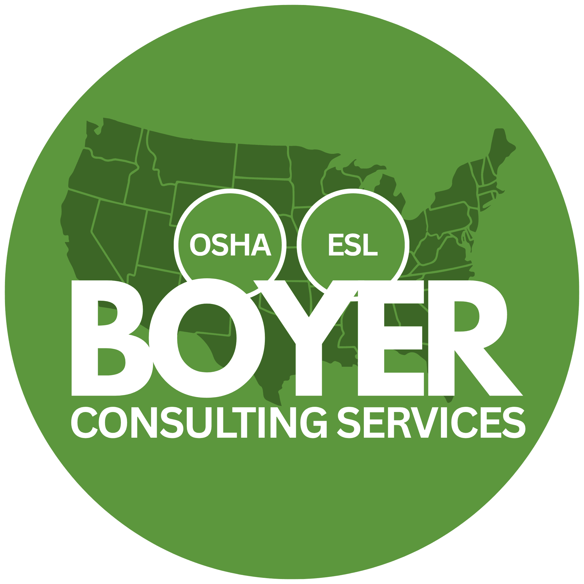Logo for Boyer Consulting Services with OSHA and ESL certifications.