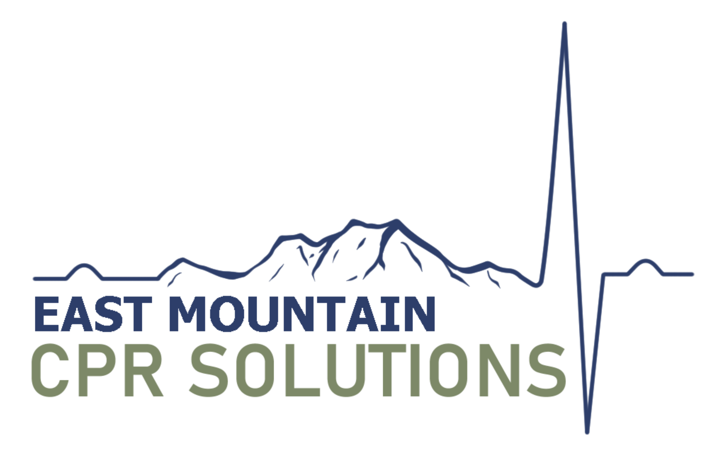 Logo for a CPR training company with mountain and heartbeat design.