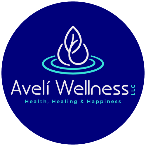 Circular logo for a wellness business with leaf and ripple design.