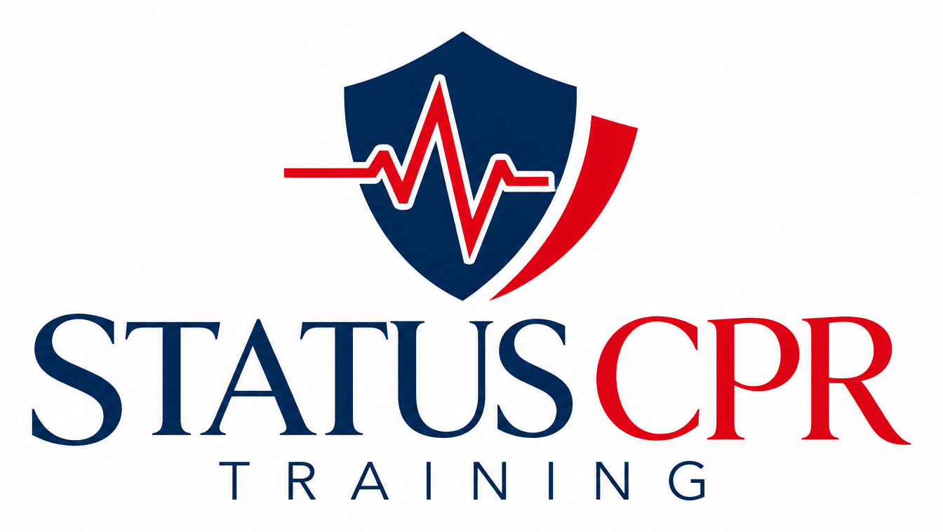 A logo for a CPR training company on a speckled wall.