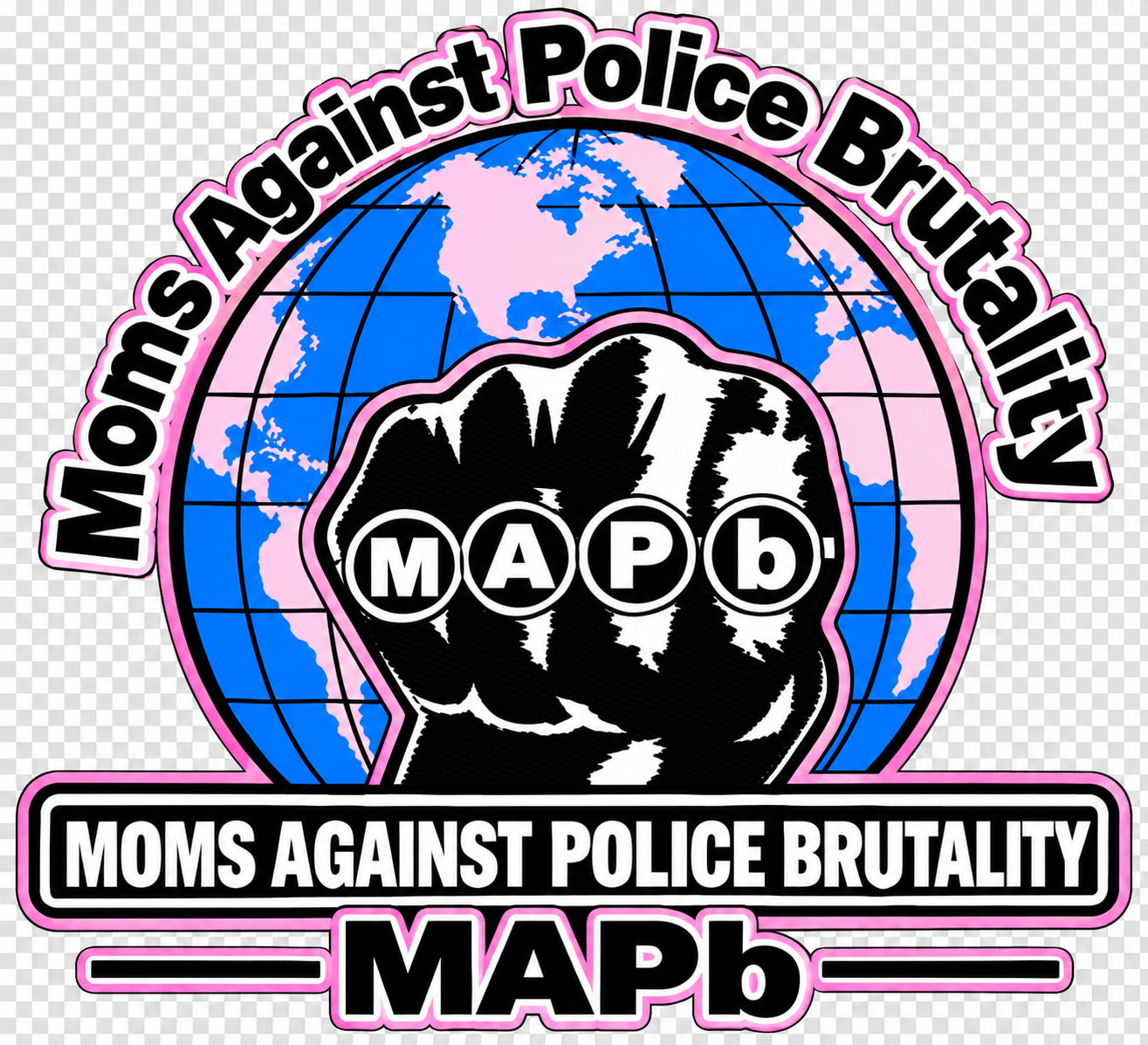 Logo for Moms Against Police Brutality with fist and globe design