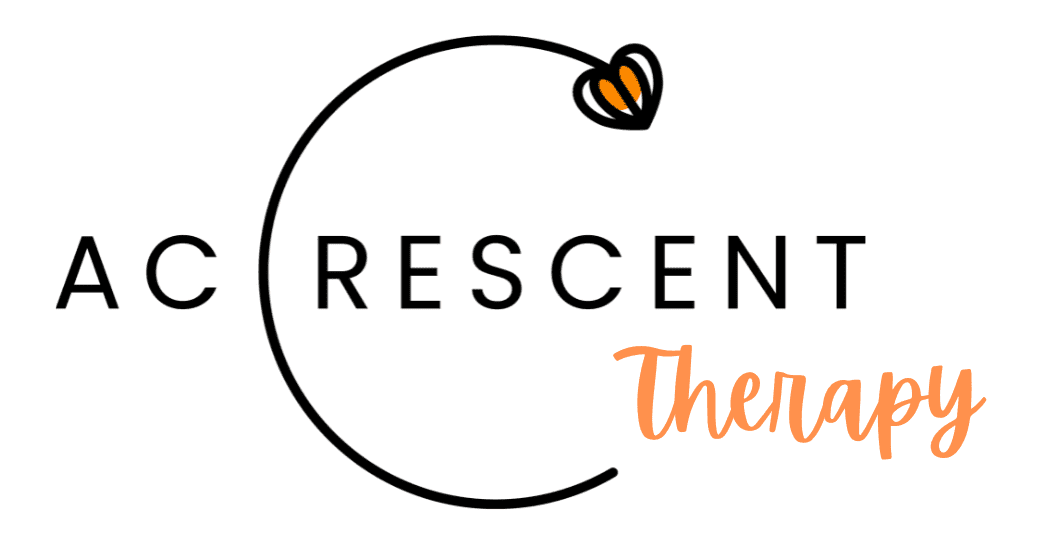 Logo for a therapy business with crescent shape and heart motif.