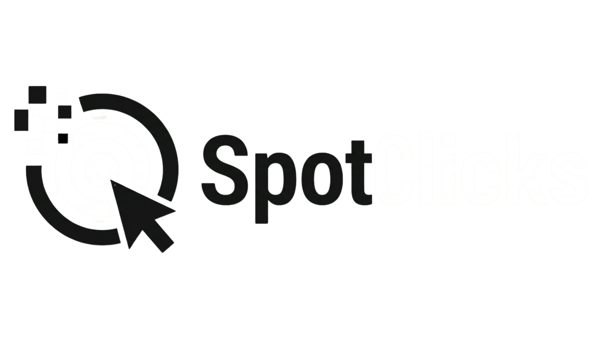 A logo for SpotClicks with a cursor icon on a green background.