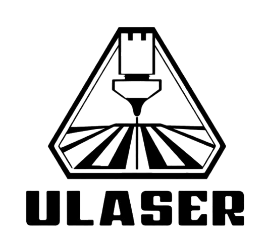 Logo for a laser technology company on a solid green background.