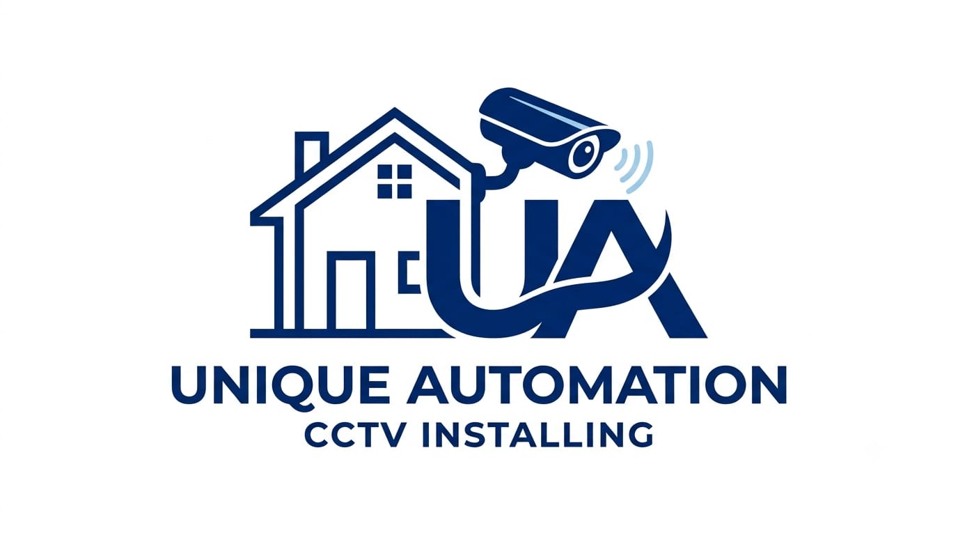 Logo for a CCTV installation company with house and camera icon.