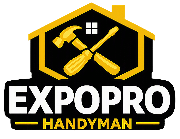 Logo for a handyman service with crossed tools inside a house outline.