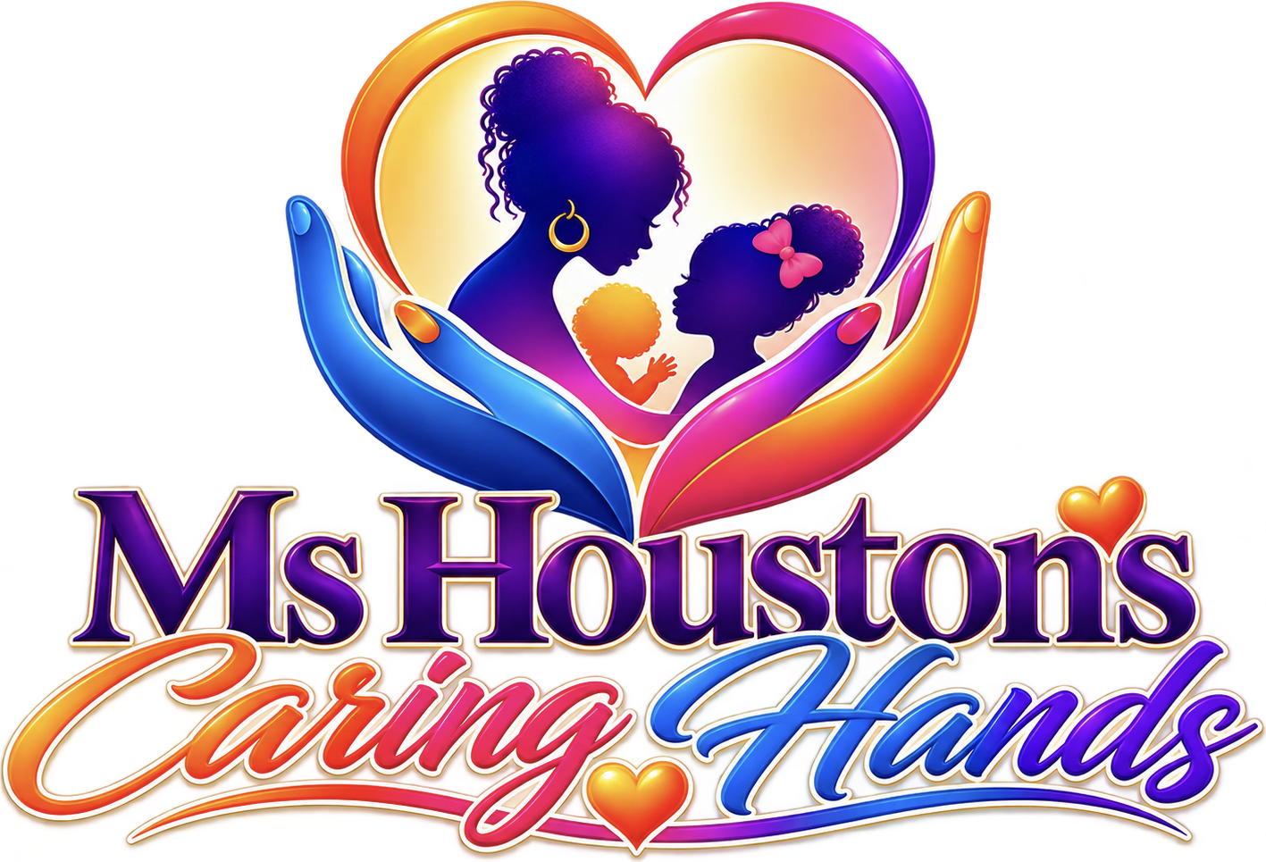 Logo for a childcare or caregiving service featuring stylized mother and child silhouettes.