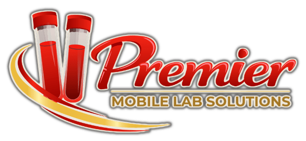 Logo for a mobile lab services company with test tubes and bold typography.