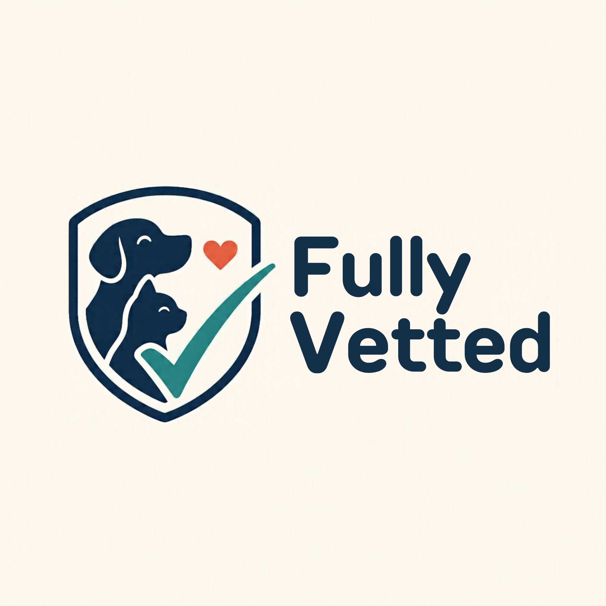 Logo for a pet service with dog and cat silhouettes inside a shield.
