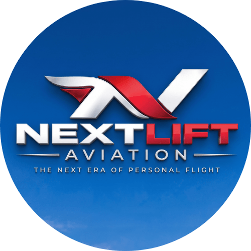 Circular logo for NextLift Aviation with stylized 'N' and tagline.