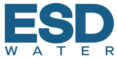 Corporate logo for ESD Water on a solid green background.