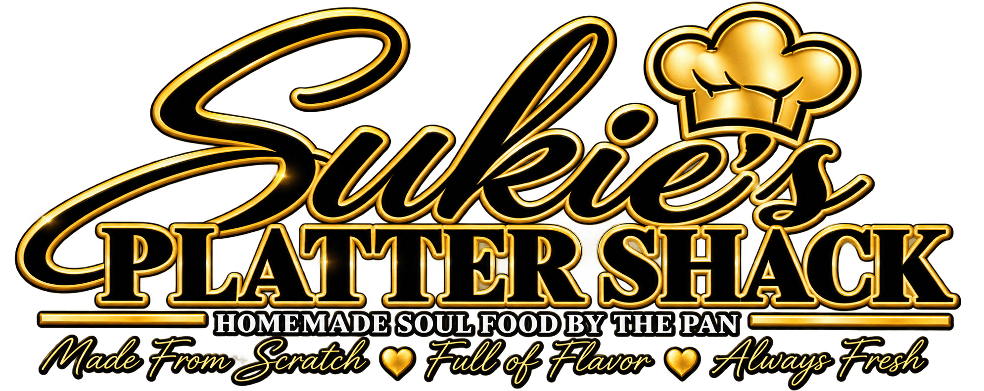 Logo for a soul food restaurant with chef's hat and tagline.
