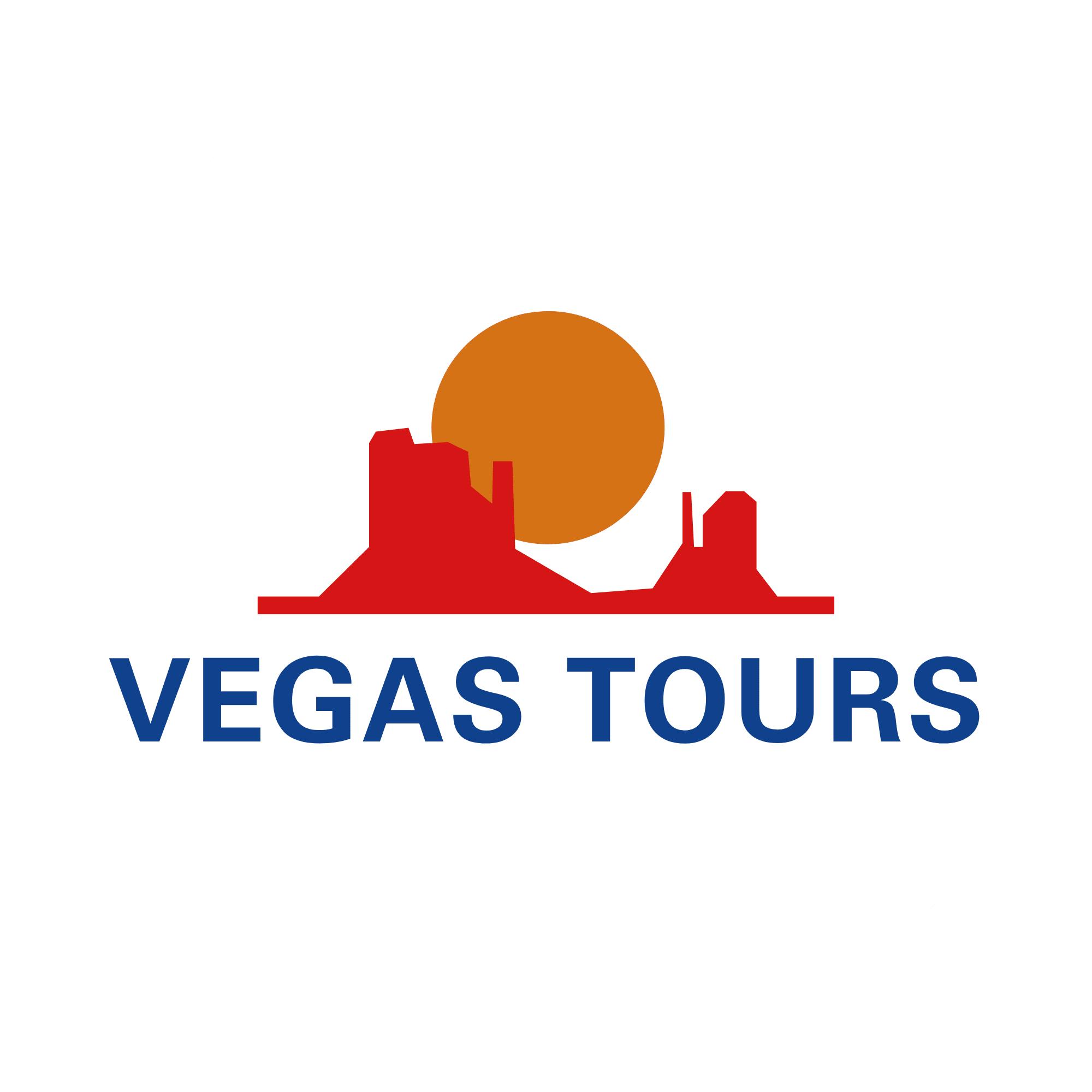 Logo for Vegas Tours with desert silhouette and sun.