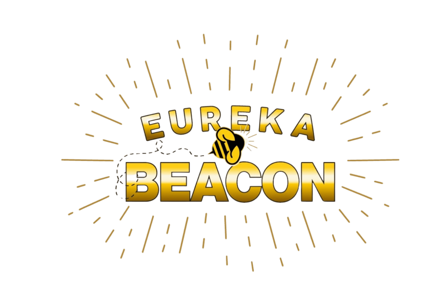 A golden logo with a bee and radiating lines on a green background.