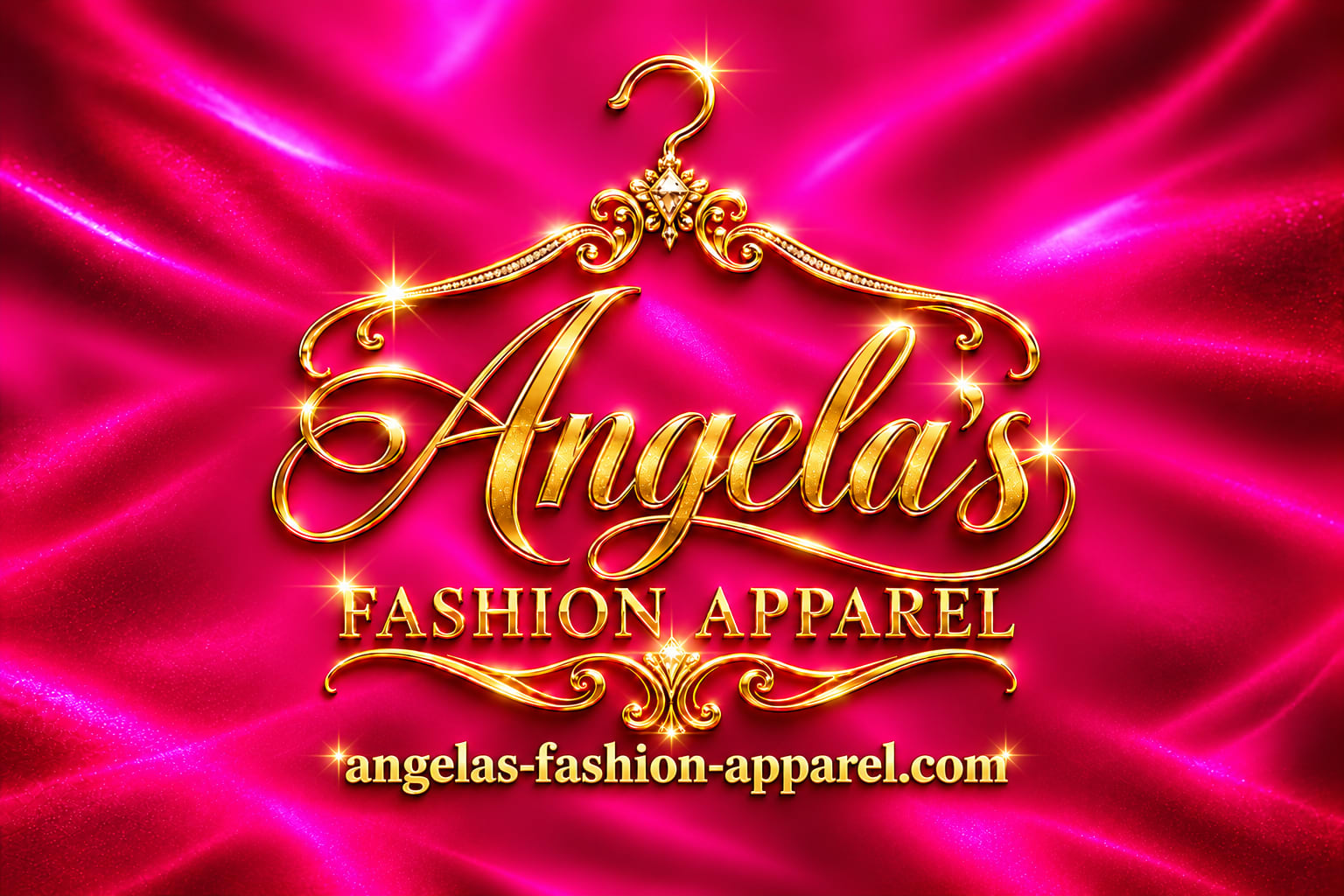 A glittering gold logo for a fashion brand on a satin background.