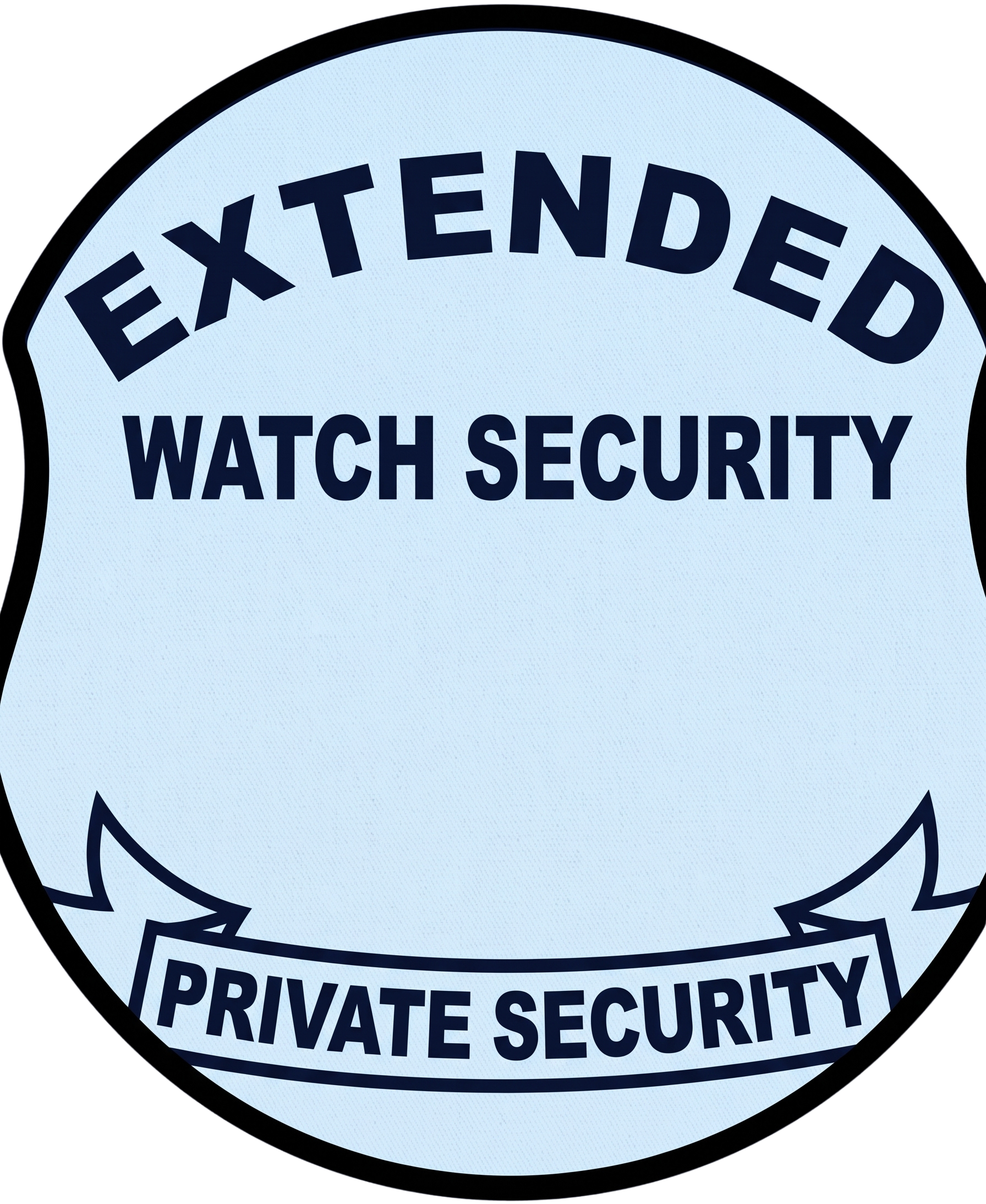A private security badge with text and ribbon design.