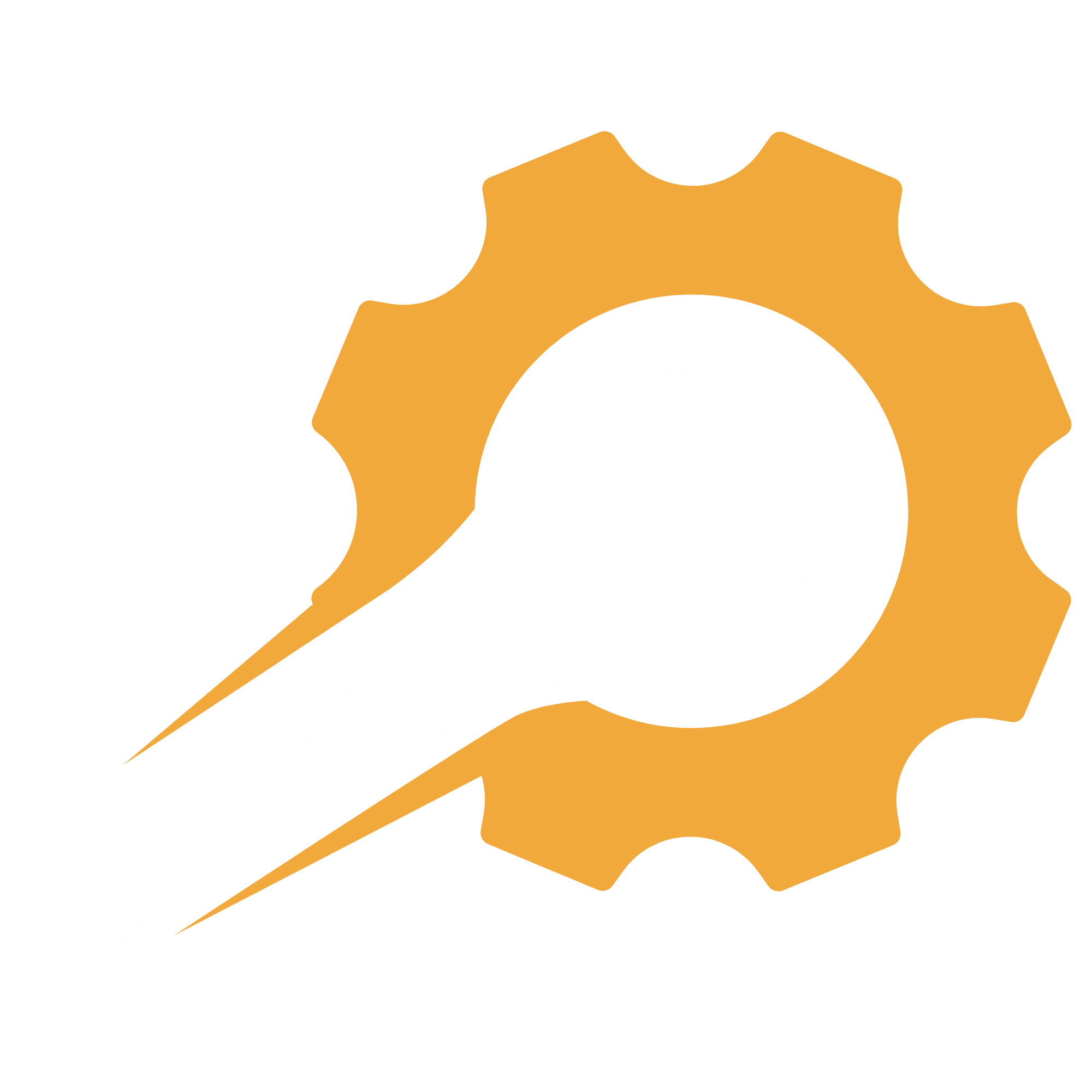 A logo with a wrench inside a gear, suggesting technical building or repair.