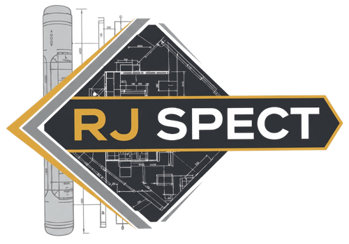Logo for RJ SPECT featuring blueprint design and directional arrow.