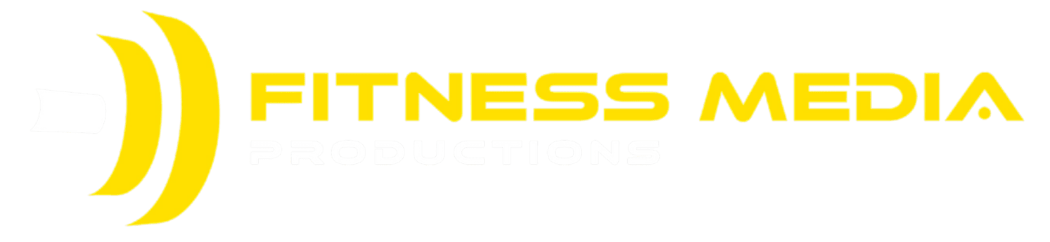 A fitness media logo on a solid green background.