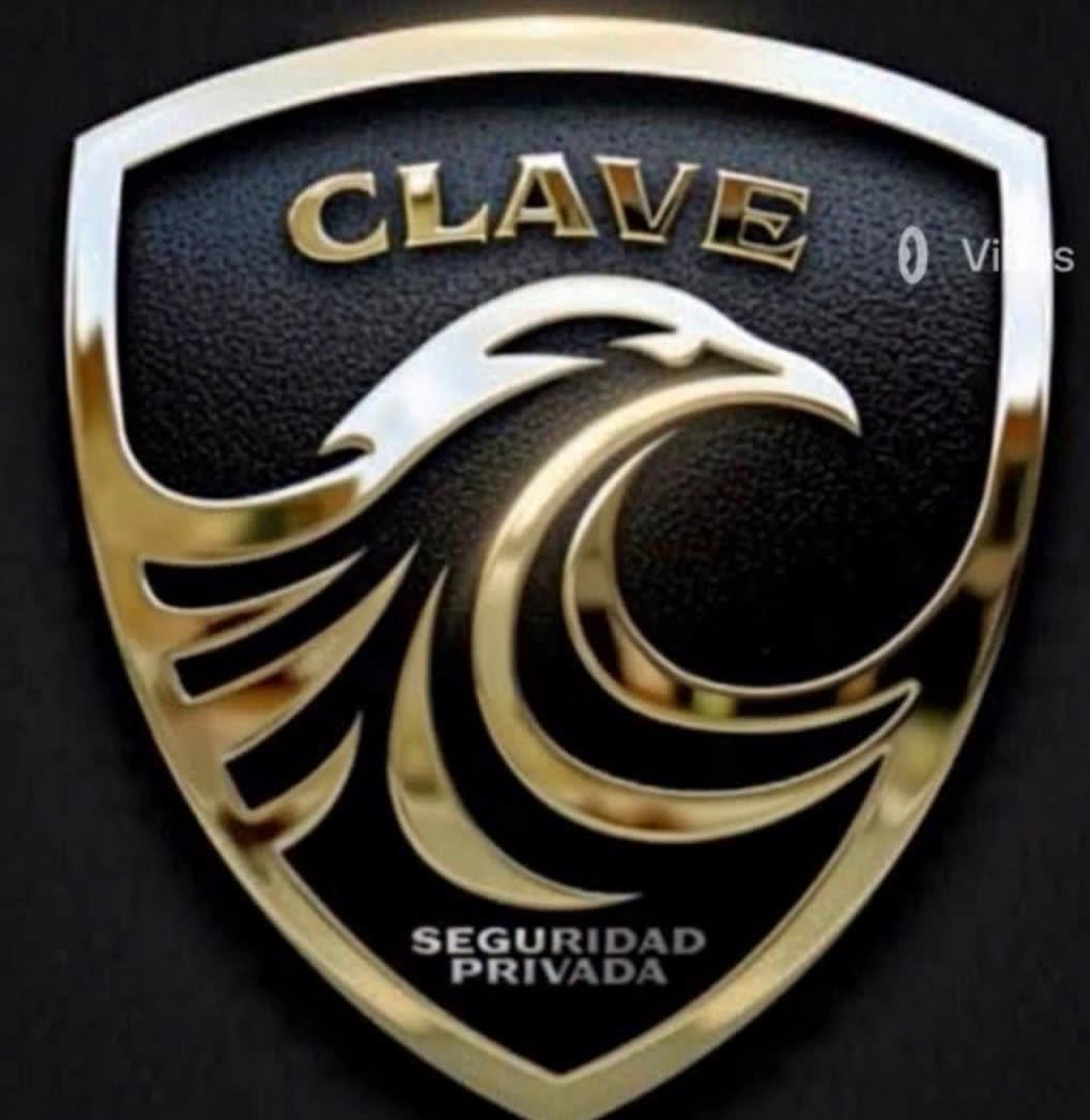 A gold and black security company emblem with an eagle design.