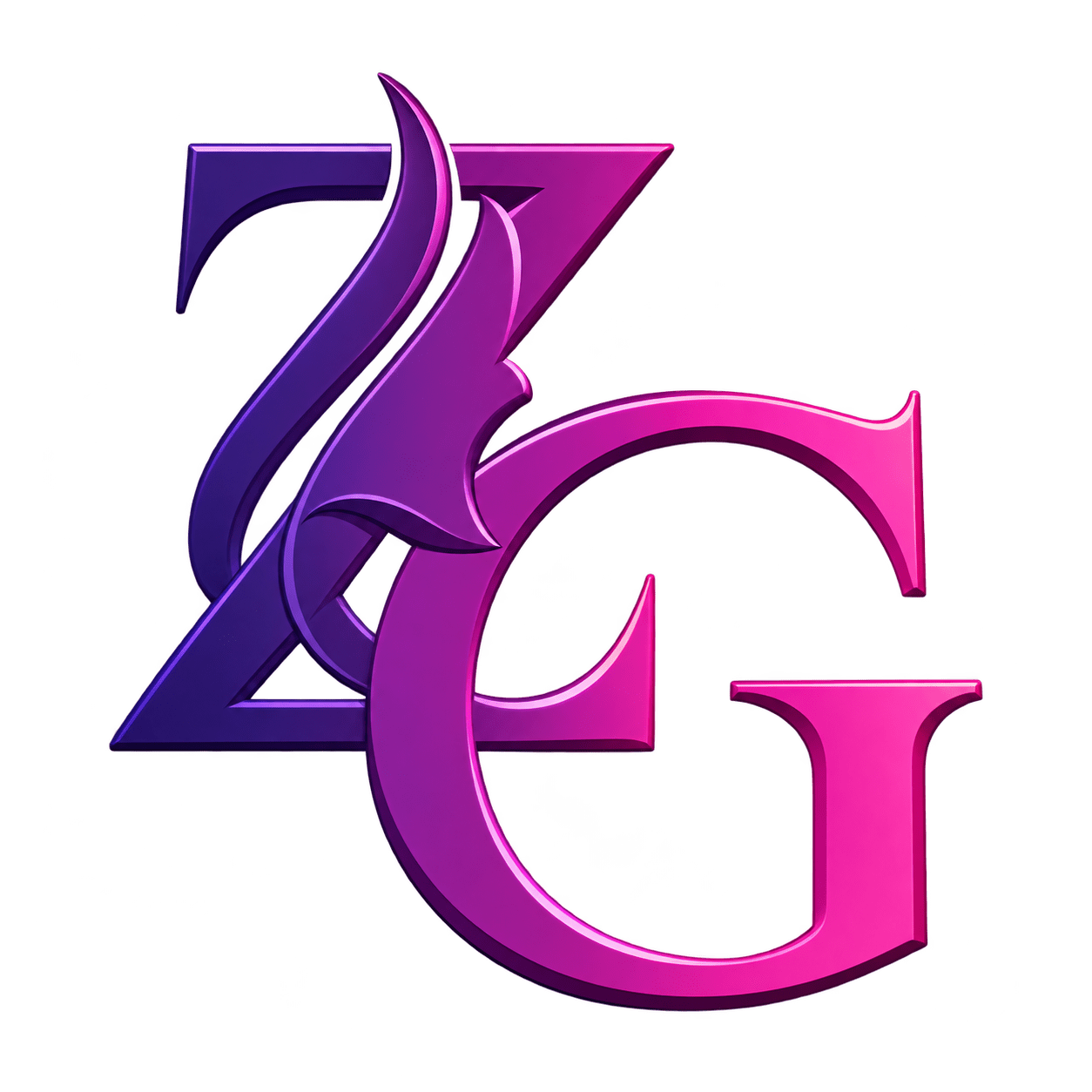Stylized ZG logo with gradient purple and pink on green background