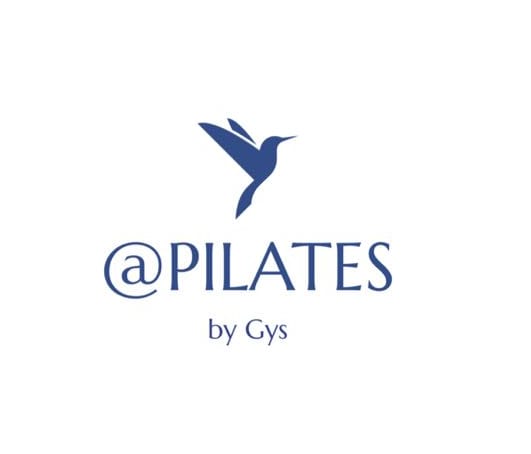 A minimalist logo for a Pilates studio with a hummingbird and text.