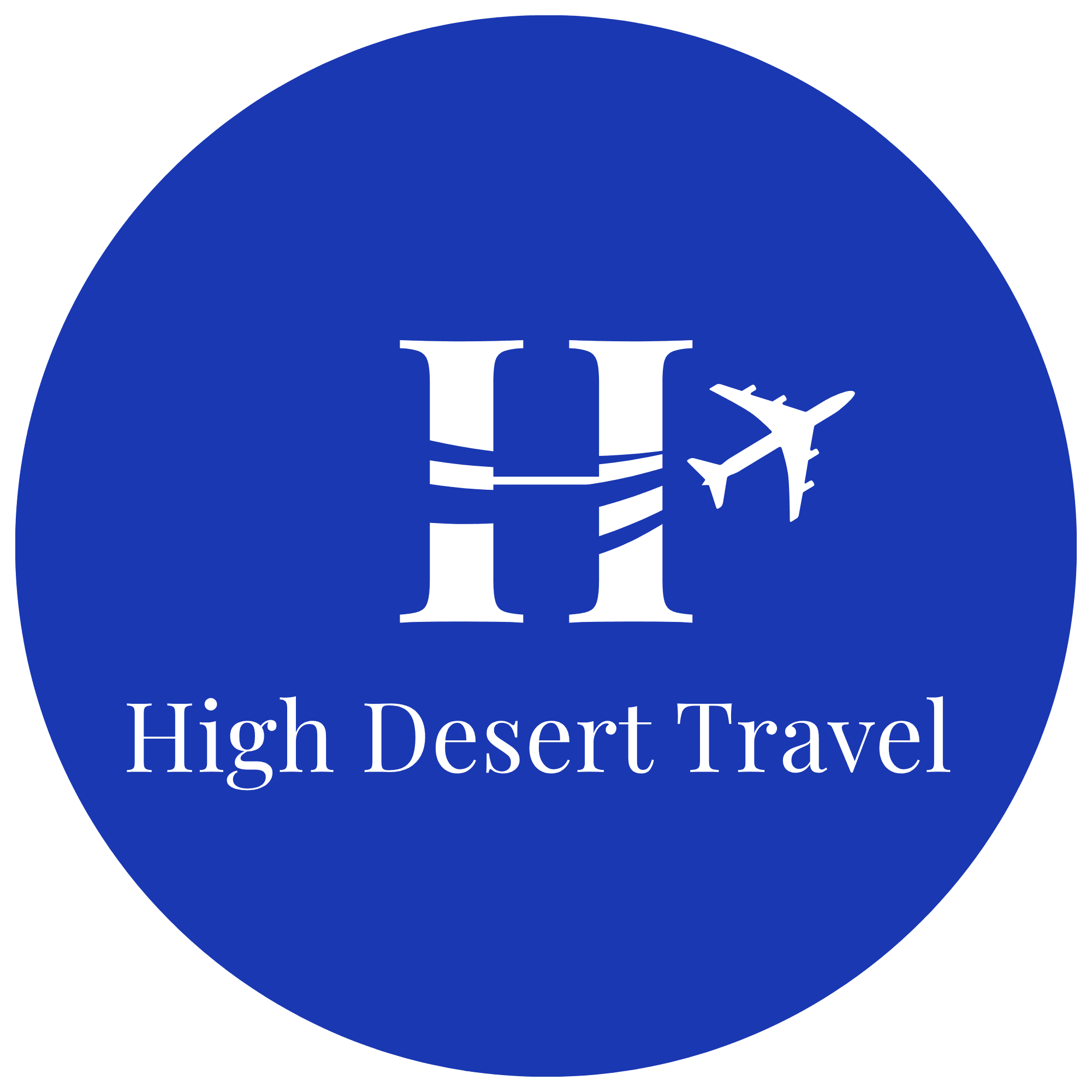 A circular logo for a travel company with a stylized H and airplane.