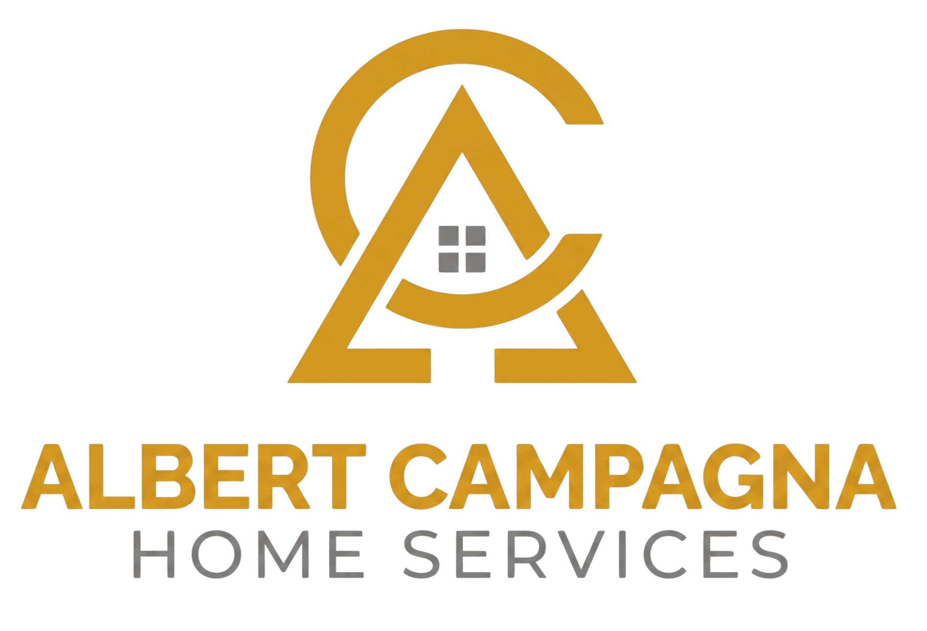 Logo for a home services company with stylized lettering and house icon.