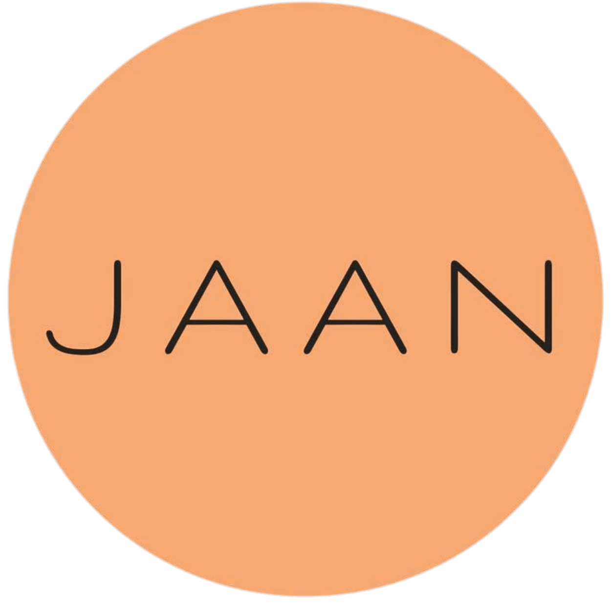 Minimalist logo with bold text inside a circle on a solid background