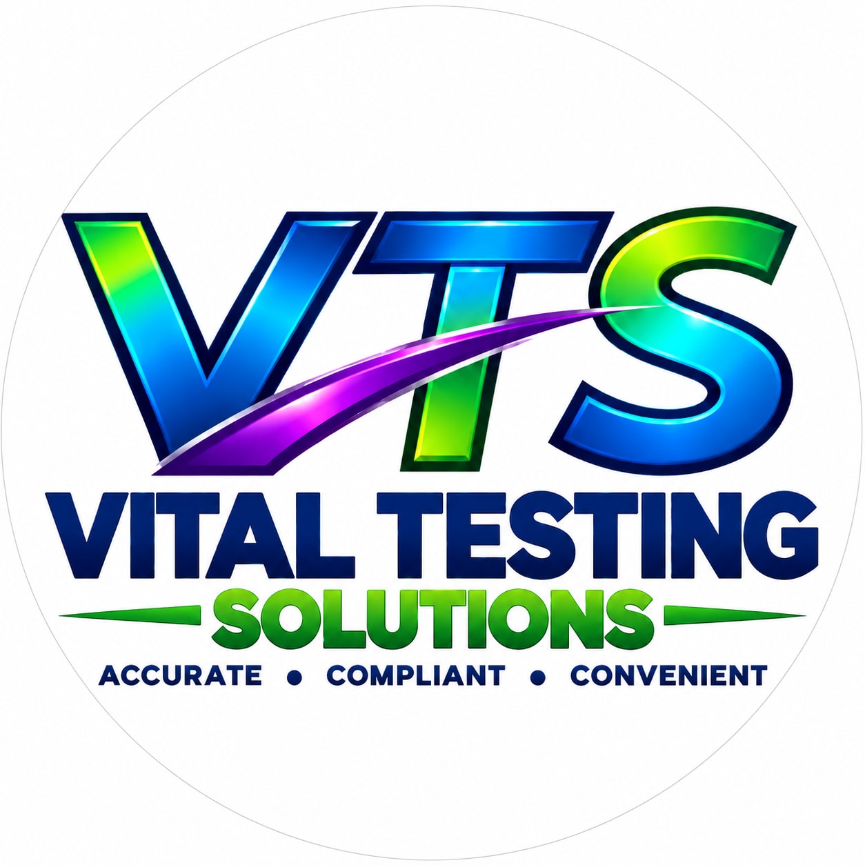Logo for Vital Testing Solutions with gradient lettering and tagline.