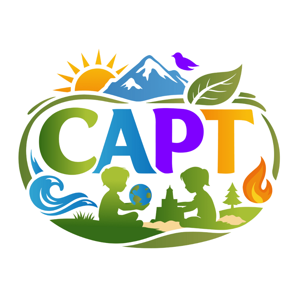 A colorful CAPT logo with children, nature, and elements around the letters.