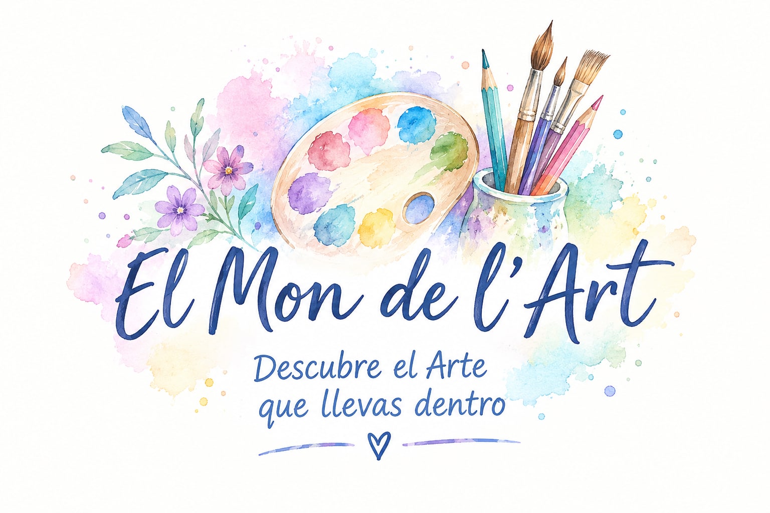 Watercolor art supplies with Spanish text for creative branding