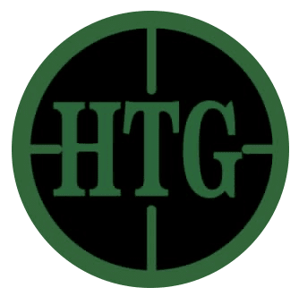 A green circular logo with HTG text and crosshair lines.