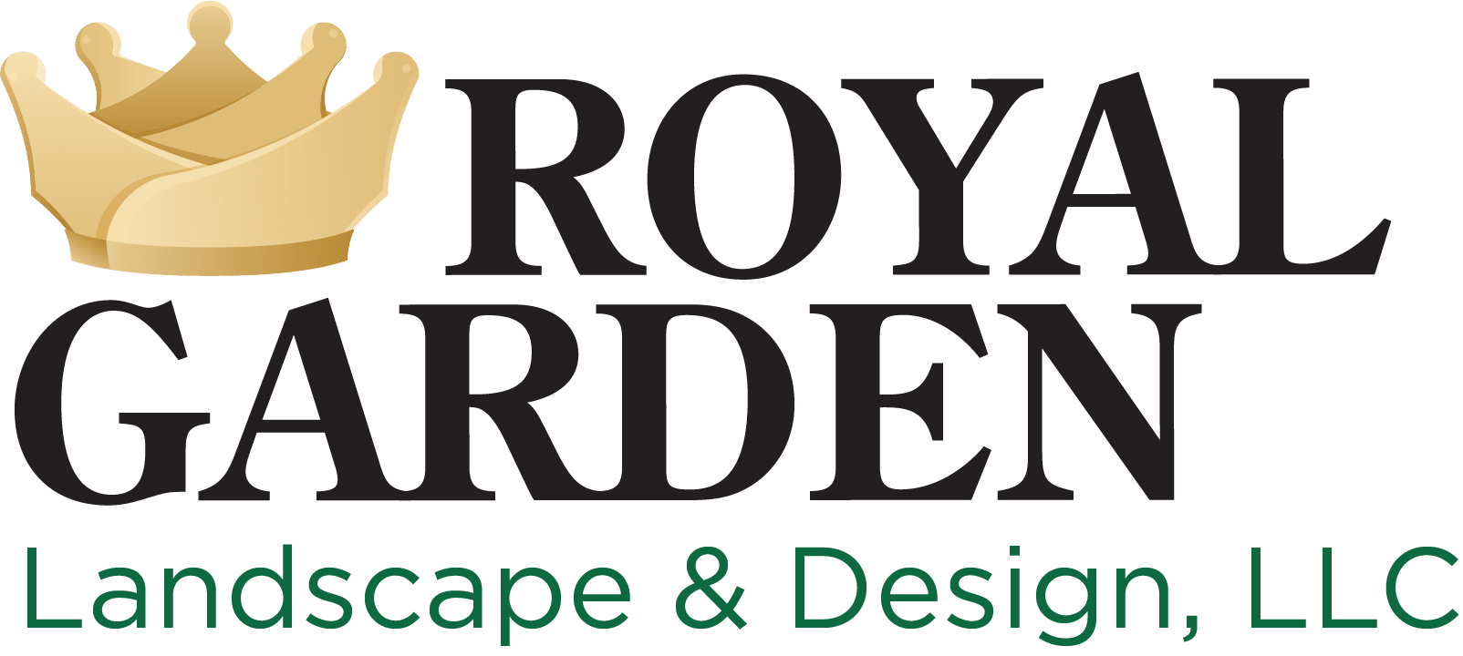 Logo for a landscaping business with crown and green background