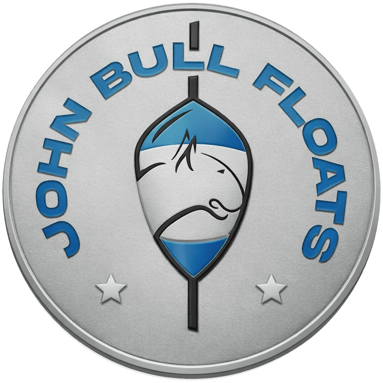 Circular logo for a floating business with horse head design.