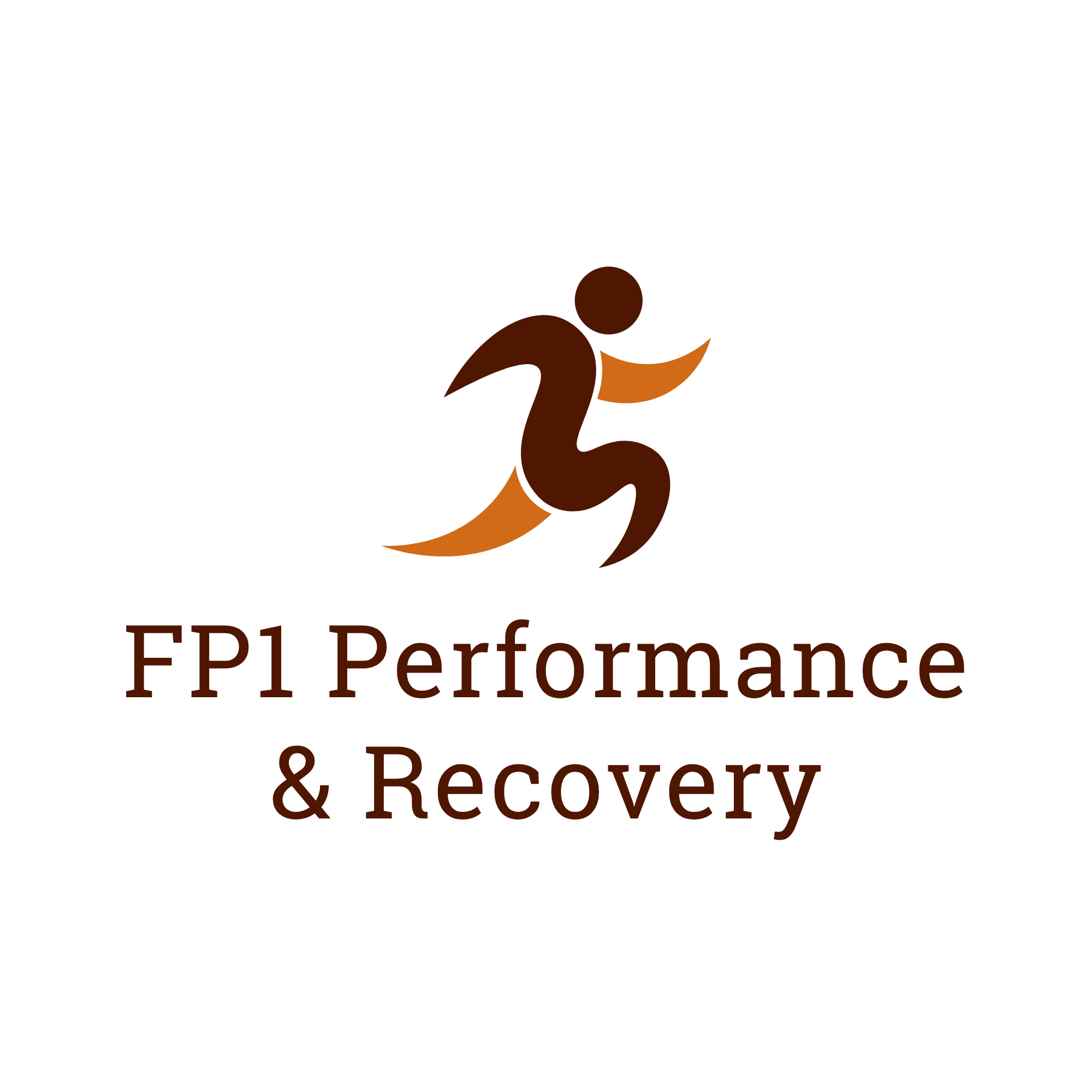 Logo for a performance and recovery brand with stylized runner icon.