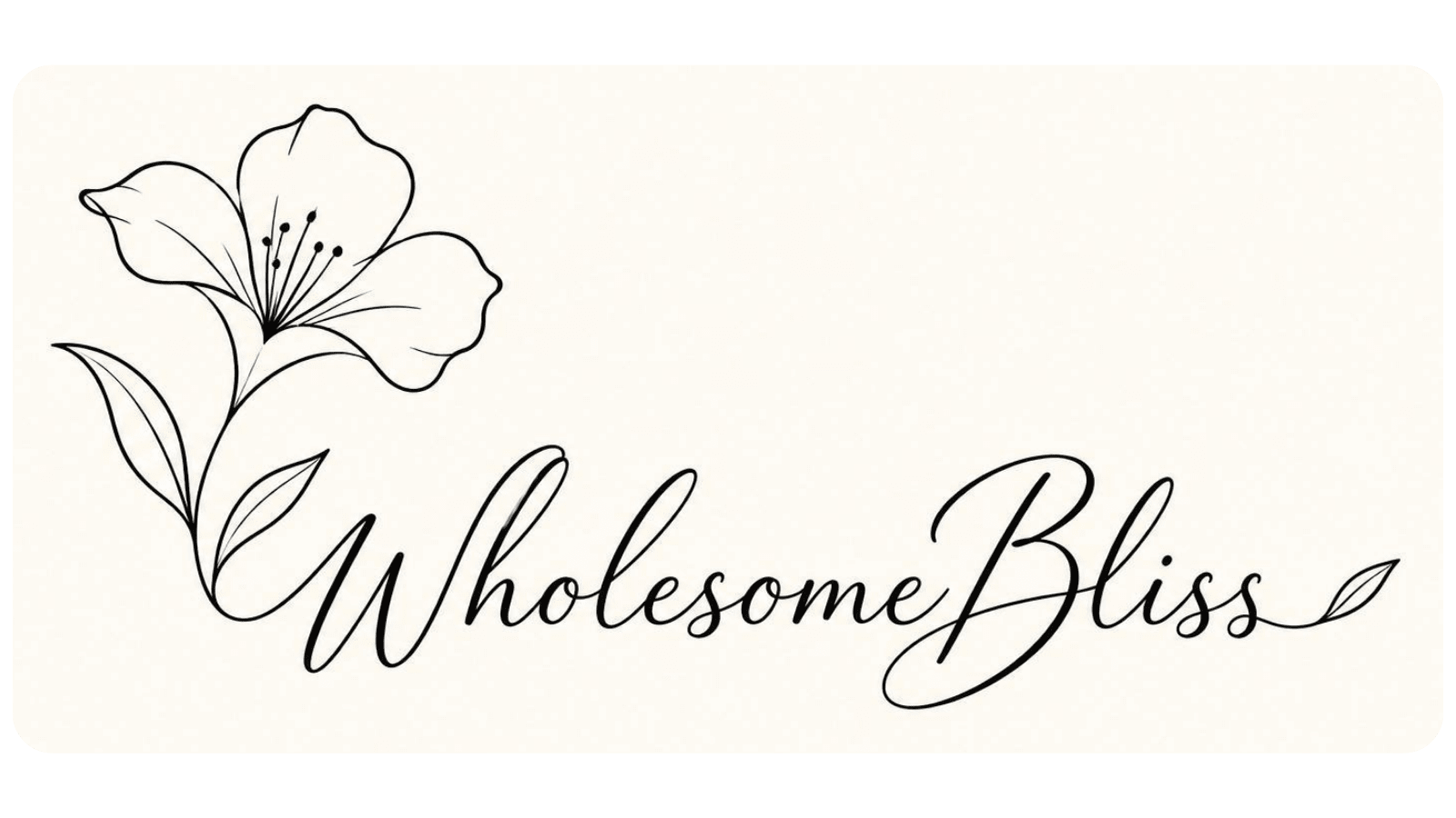 A minimalist logo with a line-drawn flower and cursive text on cream background.
