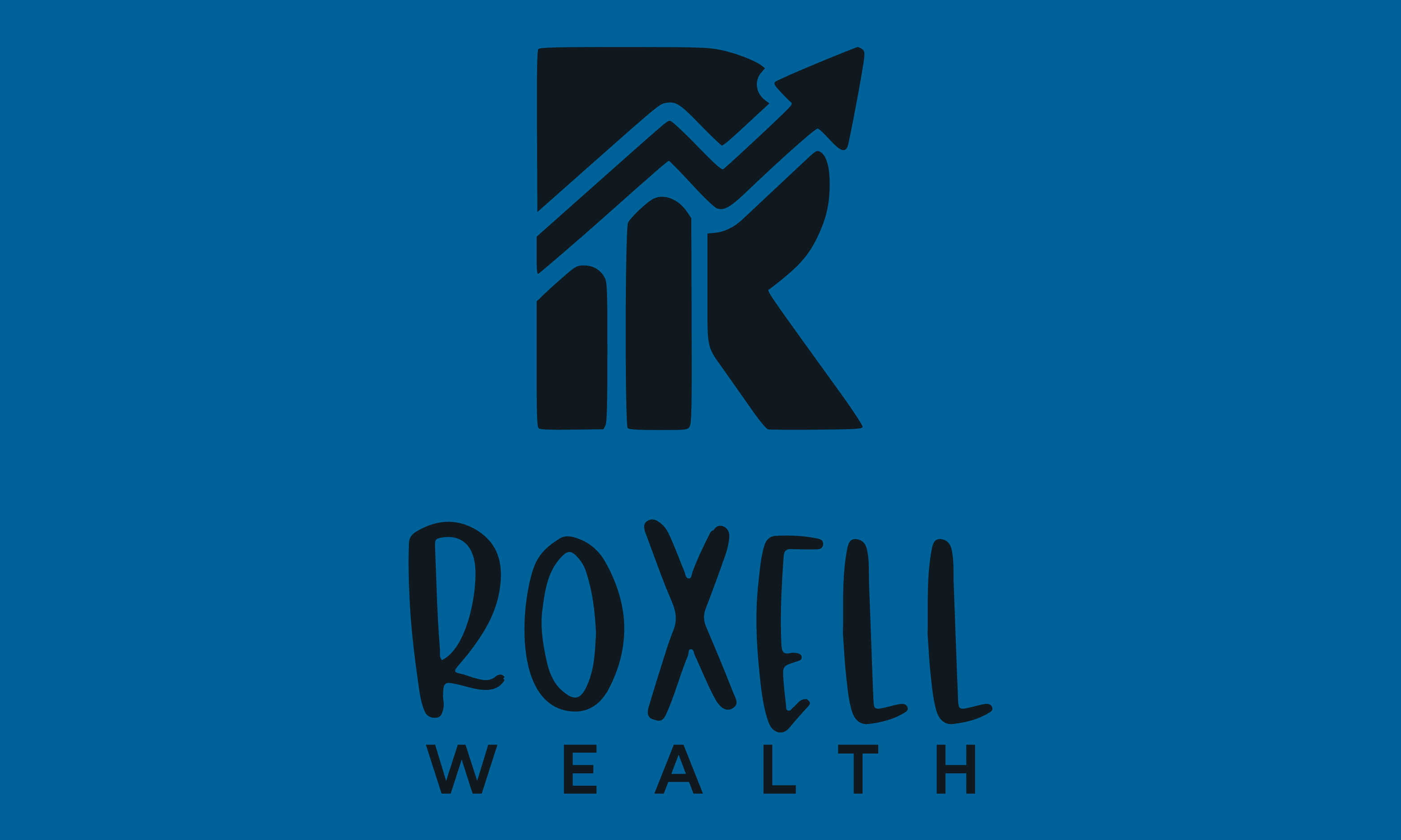 Black logo and text on blue background for a financial brand.