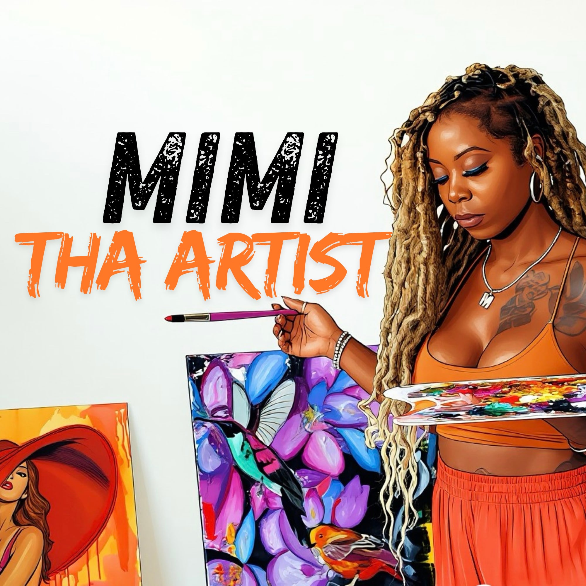 Artist painting vibrant floral artwork with brush and palette.