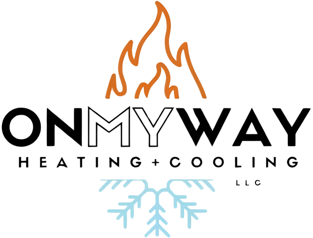 Logo for a heating and cooling company with flame and snowflake symbols.