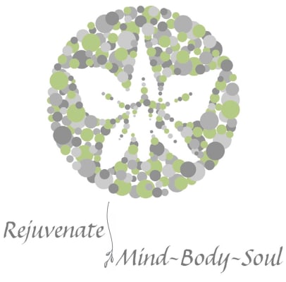 Circular logo made of green and gray dots with text below