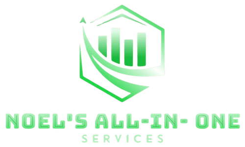 Green logo for a one-stop service business with bar chart and arrow design