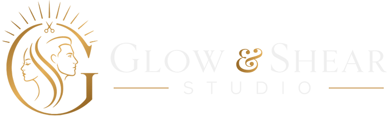 Logo for a hair salon with golden emblem and green background