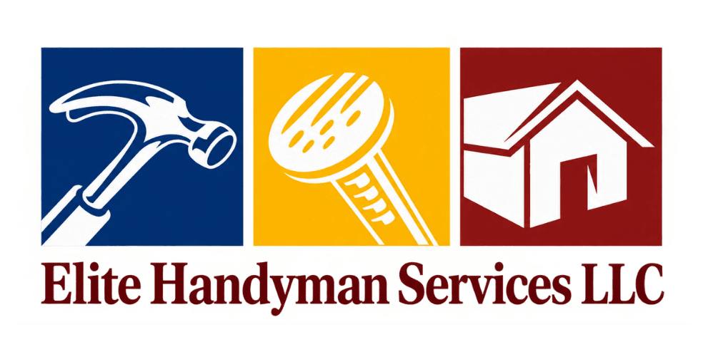 Logo for a handyman service company with tools and house icon.