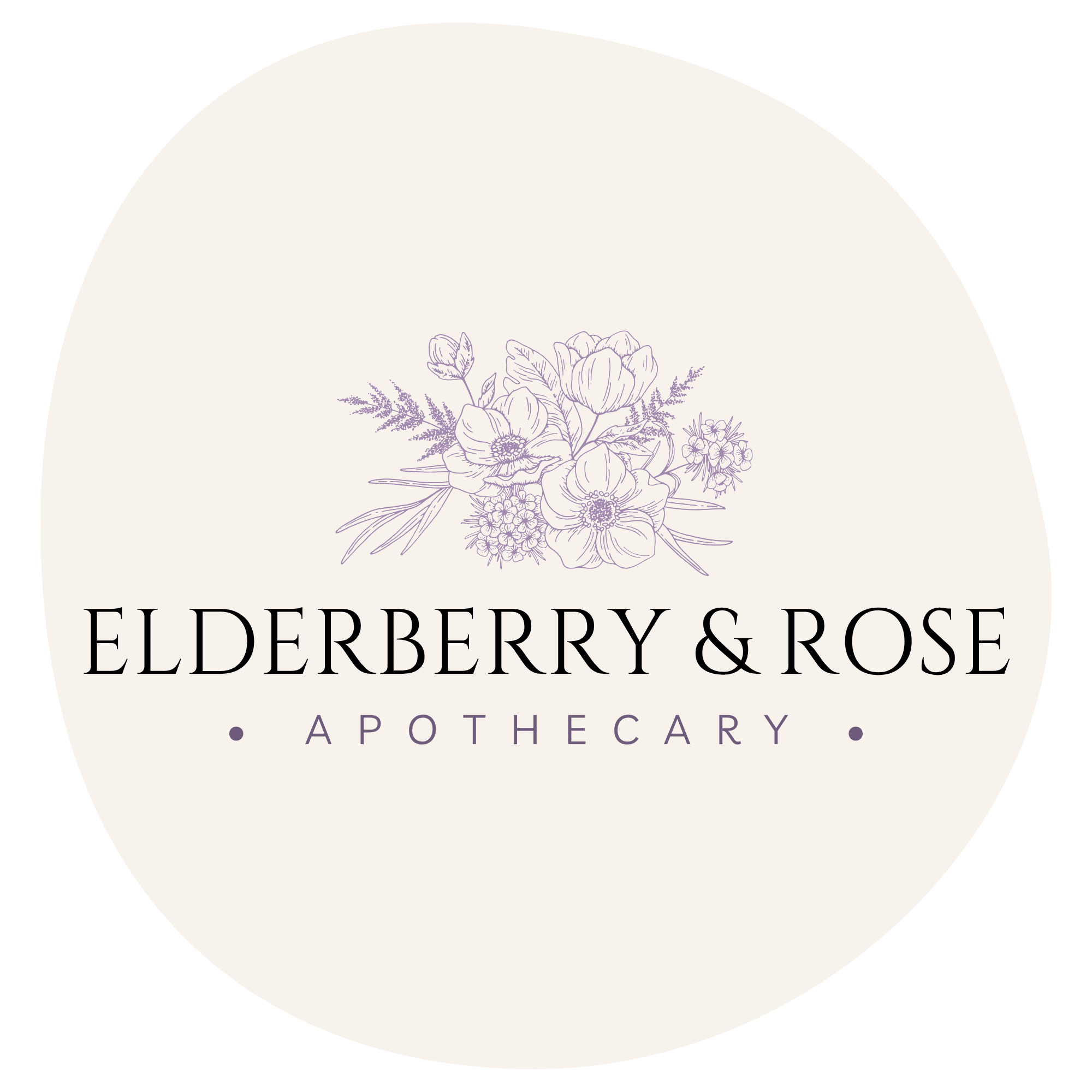 Logo for an apothecary with floral illustration and serif typography.