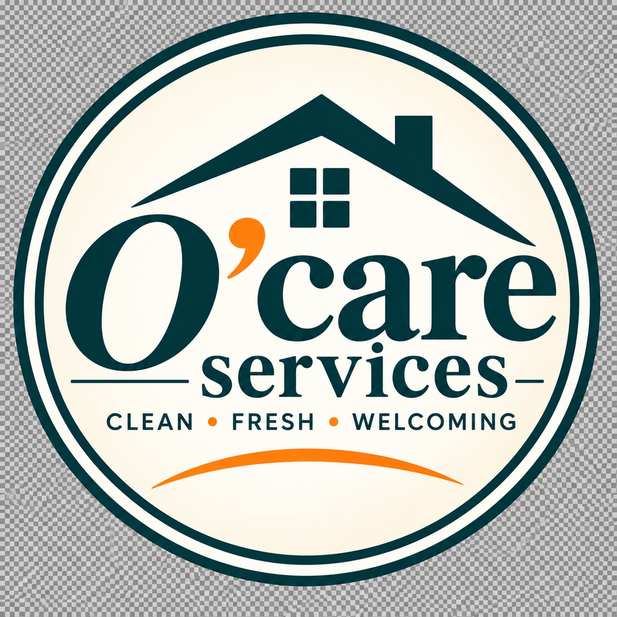 Circular logo for a cleaning service with house icon and tagline